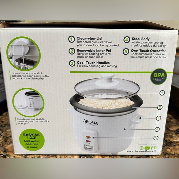 Aroma 2 6 Cup COOKED Cooker Pot Style White Non Stick Cooks and Boils - NEW - Picture 4 of 9